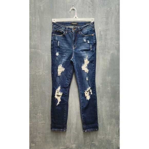 Judy Blue High Waist Boyfriend Fit Distressed Skinny Jeans Size 1/25 Stretch - Picture 1 of 13